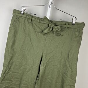 Ann Taylor LOFT Outlet Crop Pants Womens XL Green Wide Leg Lounge Linen‎ Cotton